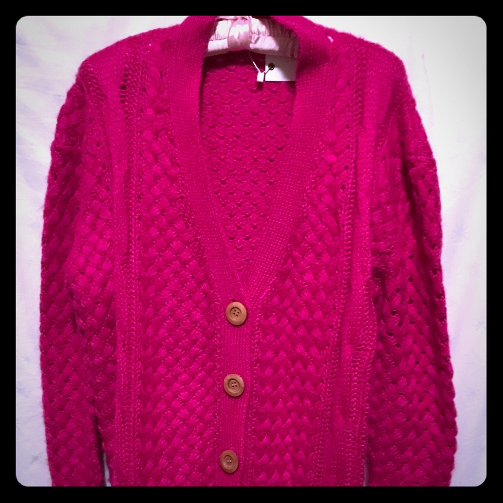 Hot Pink Oversized Knit Sweater.